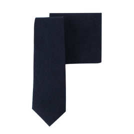 Dark Forest Navy Cotton Skinny Tie & Pocket Square Set