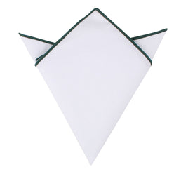 Dark Green Edge White Pocket Square folded into a triangle with sophisticated green trim.