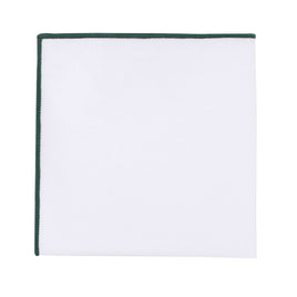 Dark Green Edge White Pocket Square with sophisticated green trim on a white background.