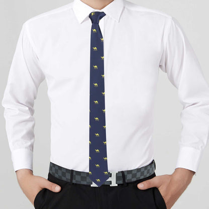 A man in a white shirt and tie sporting a Dessert Print Necktie exuding urban elegance.