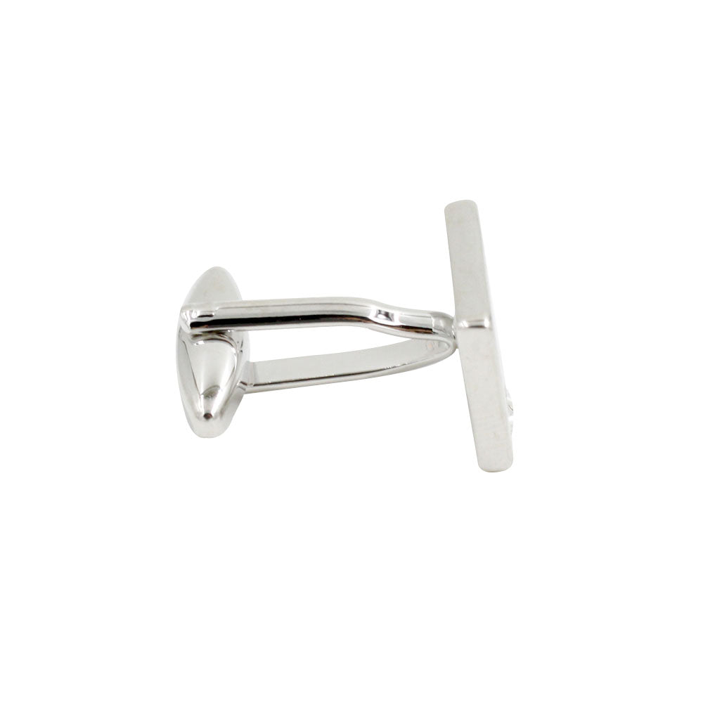 A single Diamante Silver Stone Cufflink featuring a bullet back closure, radiating elegance, displayed from the side against a white background.