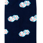 A pair of navy socks with Dice Socks on them.