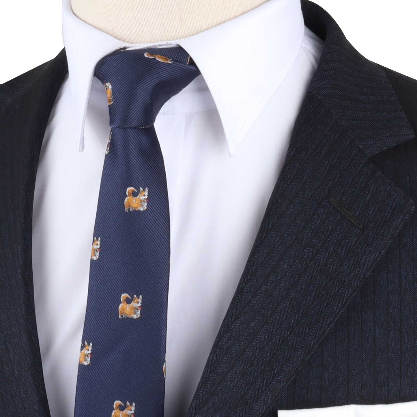 A mannequin wearing a Dog Lover Tie with a canine chic design.