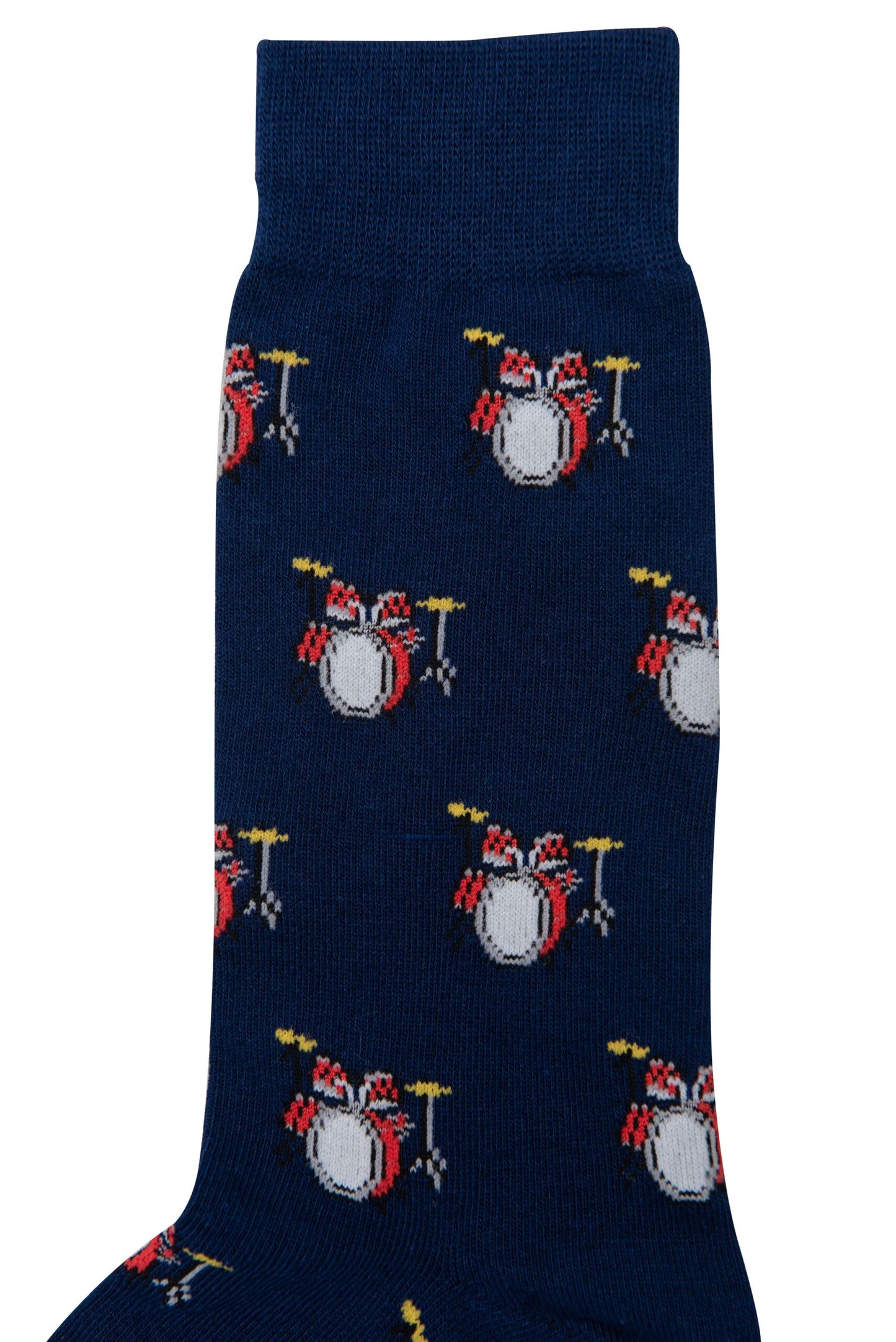 A pair of Drum Socks adorned with drums.