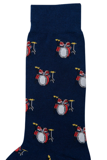 A pair of Drum Socks adorned with drums.