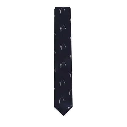 A Fisherman Novelty Tie featuring a pattern of small white abstract figures that effortlessly reels in compliments.