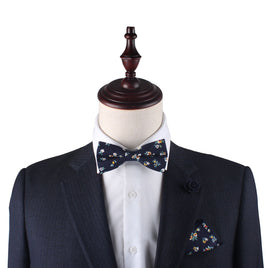 Floral Navy Yellow Bow Tie