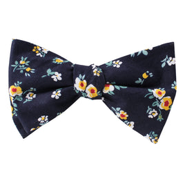 Floral Navy Yellow Self Bow Tie