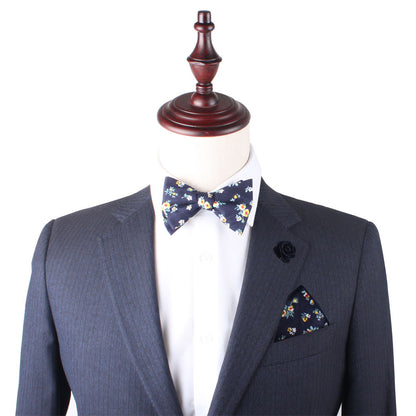 Floral Navy Yellow Pocket Square