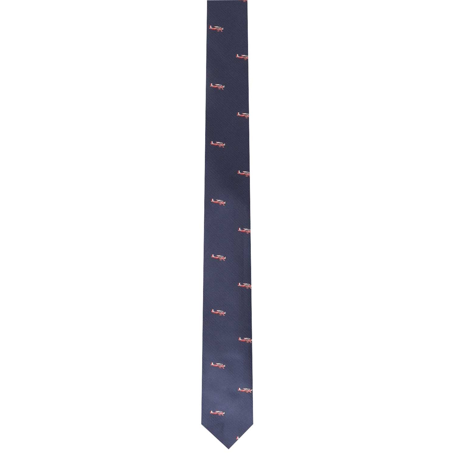 A timeless Flying Enthusiast Necktie with a red logo on it.