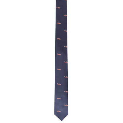 A timeless Flying Enthusiast Necktie with a red logo on it.