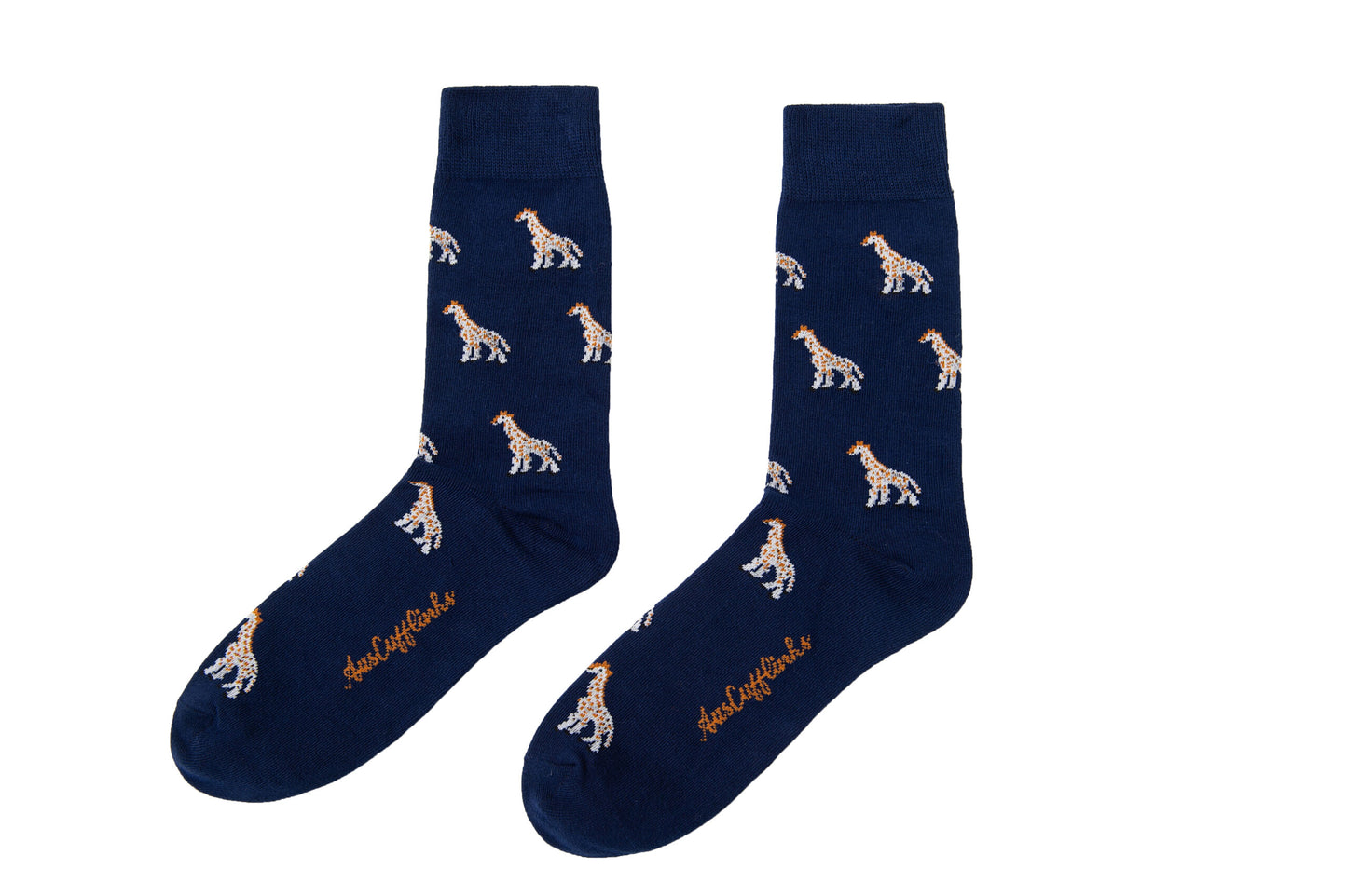 A pair of blue Giraffe Socks.
