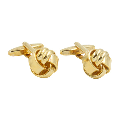 A pair of Gold Knot Cufflinks with a shiny finish, perfect for adding a touch of opulent elegance to any wedding ensemble.