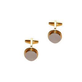 The Golden Silver Cufflinks showcase a sophisticated design with gold accents and round, smooth, silver-toned centers, elegantly set against a plain white background.