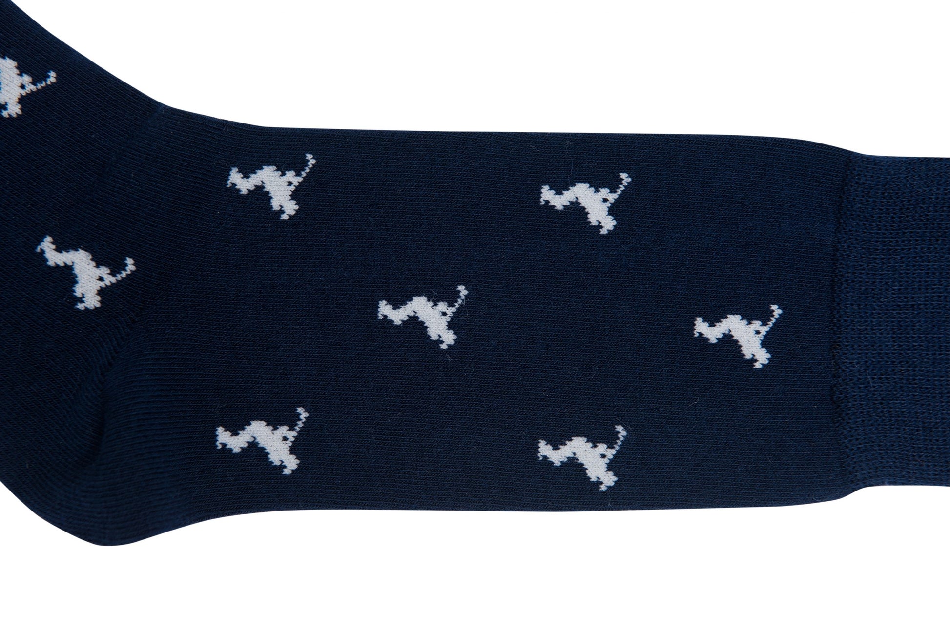 A pair of Golf Swing Socks with white horses.