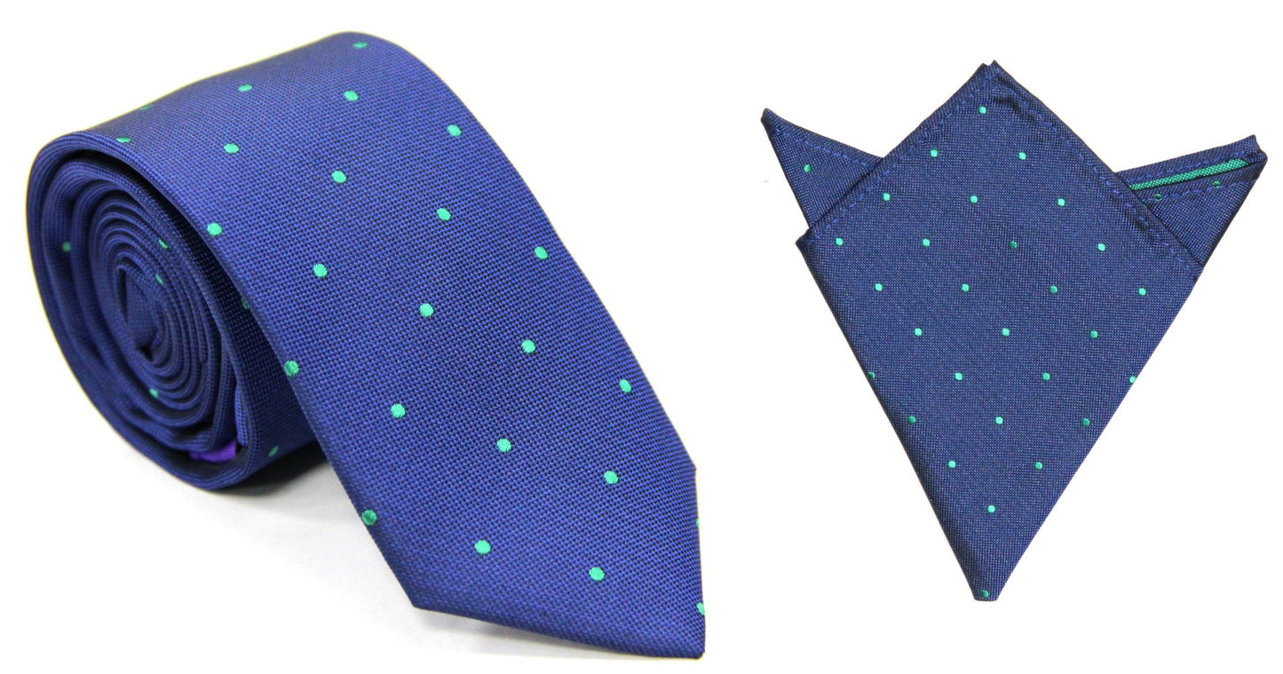 Navy Green Polka Dot Business Tie & Pocket Square Set