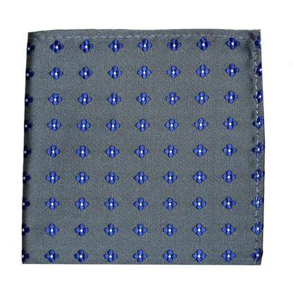 Blue Flower Grey Business Tie & Pocket Square Set