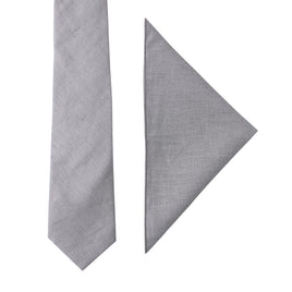 Grey Cotton Business Tie & Pocket Square Set