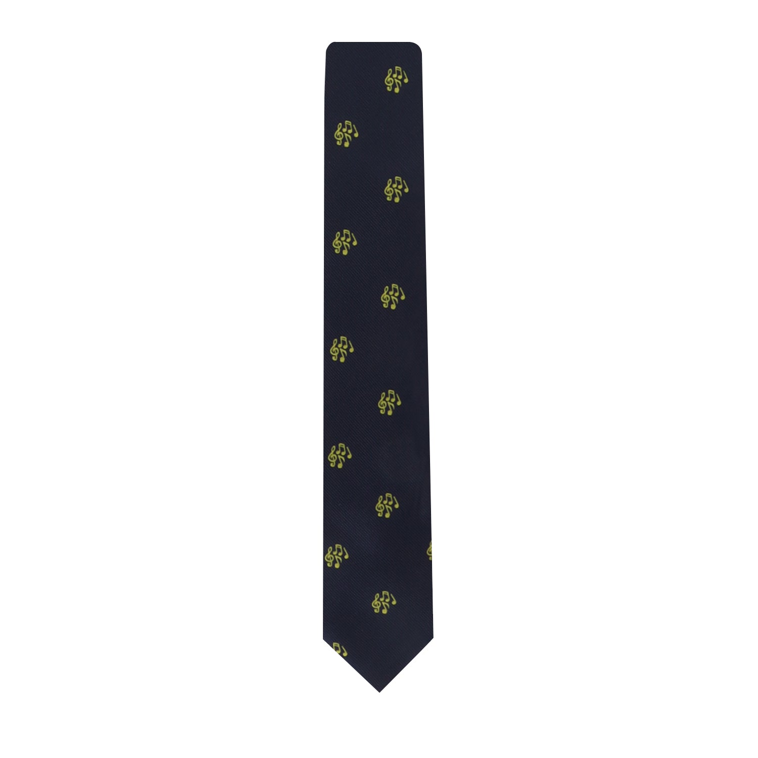 The Jazz Musician Tie effortlessly combines style with small yellow floral patterns evenly distributed across its dark navy blue surface.