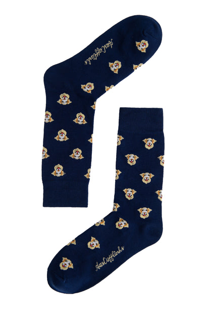 A pair of Labrador Dog Socks with yellow flowers on them.