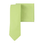 The Light Green Cotton Business Tie & Pocket Square Set features a spring-inspired style against a white background, perfect for fresh looks.