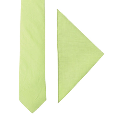 Lime Green Cotton Skinny Tie & Pocket Square Set