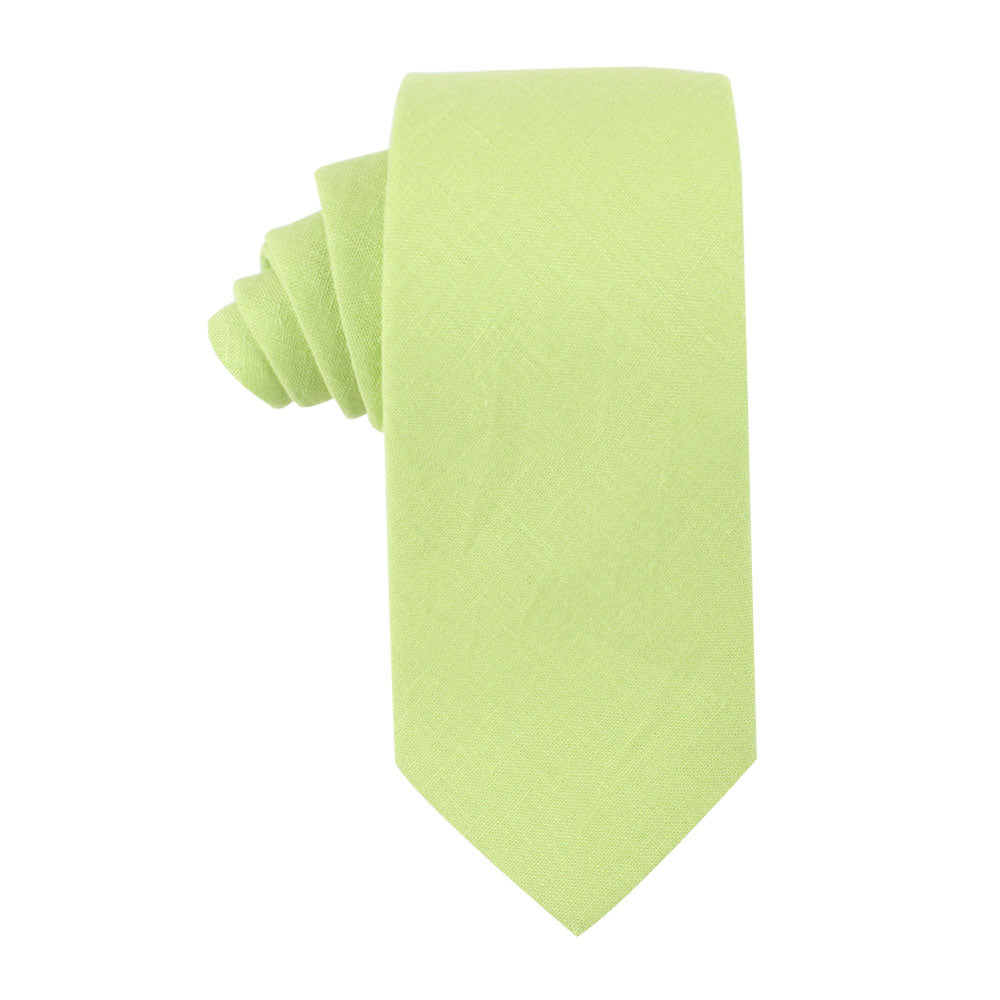 The Lime Green Cotton Skinny Tie embodies playful styles with its classic pointed tip and smooth texture, making it perfect for spring.