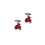 The London Red Scooter Cufflinks, featuring a red scooter with silver accents against a white background, are perfect for Vespa enthusiasts and make an ideal gift for scooter lovers with a touch of London style.