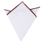 The Maroon Edge White Pocket Square, folded into a triangular shape, radiates sophisticated style.