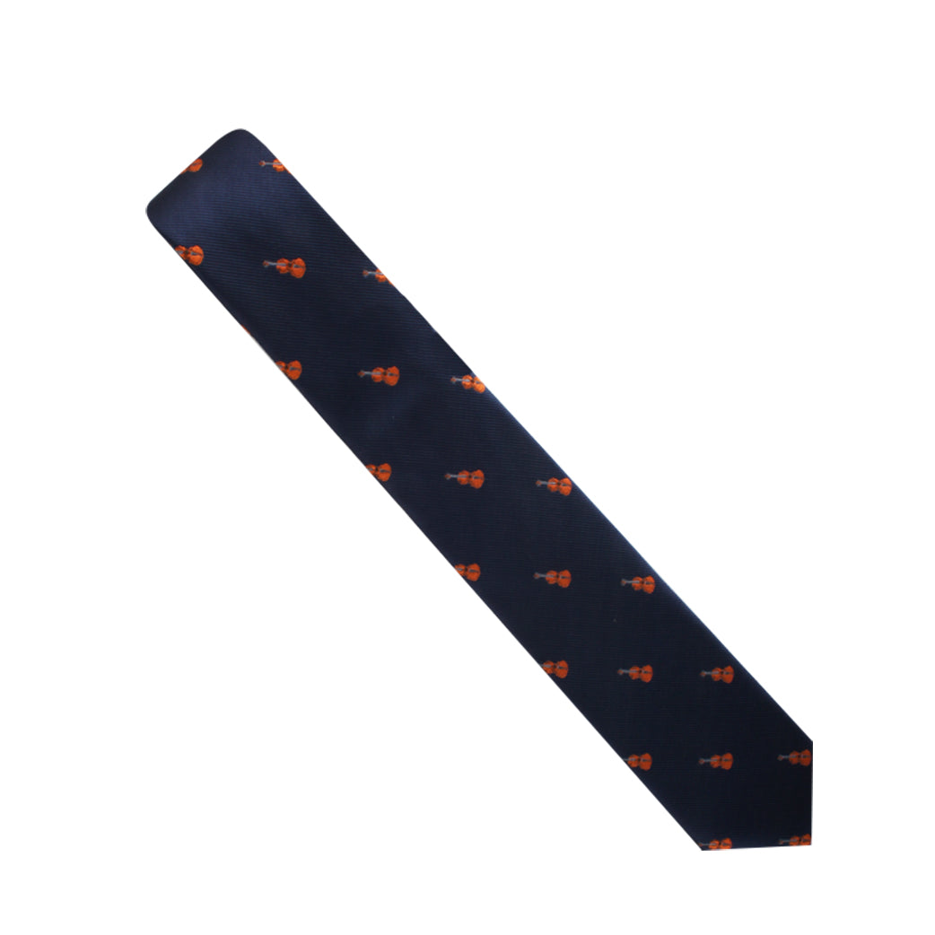 A melodic fashion tribute - a Music Themed Necktie adorned with orange flowers.