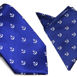Navy Anchor Business Tie & Pocket Square Set