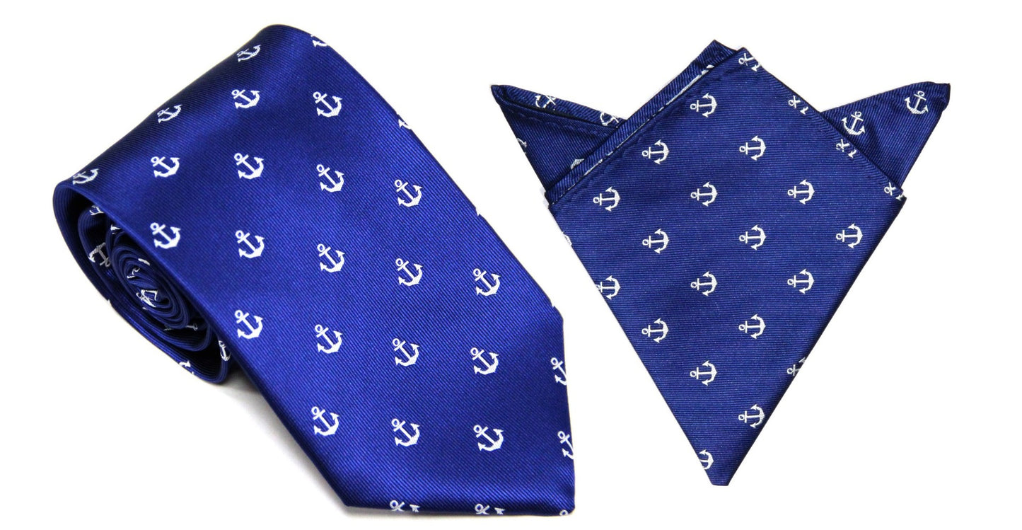 Navy Anchor Business Tie & Pocket Square Set