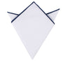 A neatly folded Navy Blue Edge White Pocket Square, arranged in a triangular shape, perfect for adding a touch of nautical elegance to your table setting.