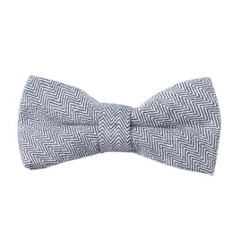 Navy Blue Herringbone Cotton Bow Tie & Pocket Square Set