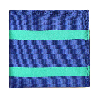 The folded pocket square from the Navy Green Stripe Business Tie & Pocket Square Set exudes sophisticated appeal against a white background.