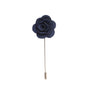 The Navy Flower Lapel Pin features a navy-blue fabric flower with a silver stick pin, embodying navy elegance and a refined touch suitable for any occasion.