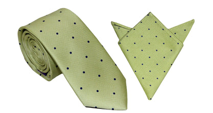 Gold Navy Polka Dot Business Tie & Pocket Square Set