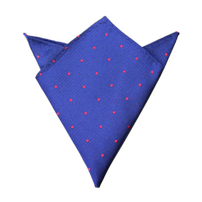 Navy red polka dot pocket square, part of the Navy Red Polka Dot Business Tie & Pocket Square Set, expertly folded into a pointed shape—ideal for business meetings or as a distinguished addition to any ensemble.