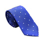 Navy white polka dot skinny tie for men, perfect for weddings, business, and casual wear.