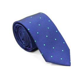The Navy Green Polka Dot Business Tie & Pocket Square Set is tailored for the modern gentleman, featuring a blue rolled design with small green dots, offering the perfect polished look.