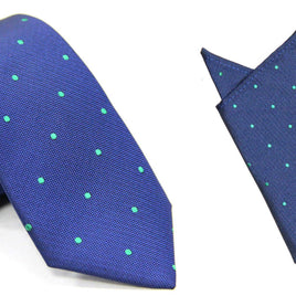 The Navy Green Polka Dot Business Tie & Pocket Square Set creates the ideal look for the modern gentleman.