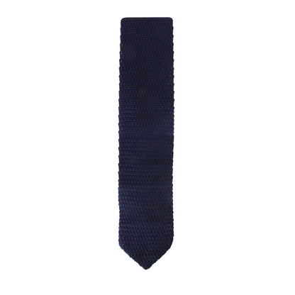 A Navy Wool Tie, woven with elegance, is displayed on a white background.