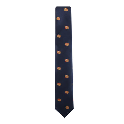 Pancakes Skinny Tie with a pattern of orange-brown Morning delight motifs.
