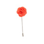Stylish accessory: an orange flower lapel pin with a long silver stem and protective cap, perfect for any suit.