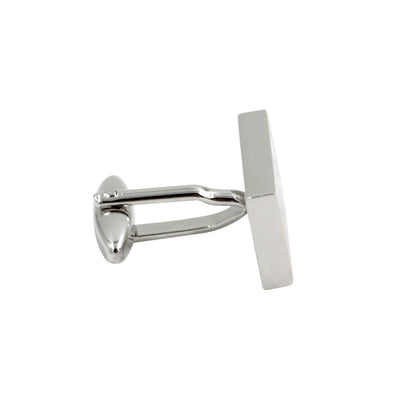 Side view of Paisley Cufflinks – Sleek & Modern Style for Men in silver, featuring a rectangular shape with a straight post and swivel closure—classic sophistication and the ideal gift for him—on a white background.