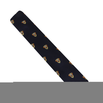 Discover the Pet Themed Tie, a stylish black accessory adorned with a repeating pattern of small pizza slices, ideal for elevating your dog's fashion game.