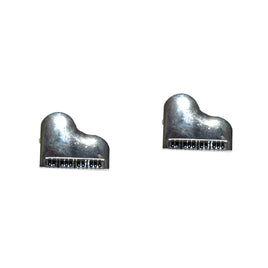 Two small, metallic Piano Music Cufflinks create a style symphony on a white background.
