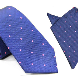 Navy Pink Polka Dot Business Tie & Pocket Square Set
