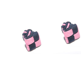 Explore our premium collection: Pink & Navy Blue Square Cufflinks featuring a woven knot design on a crisp white background.