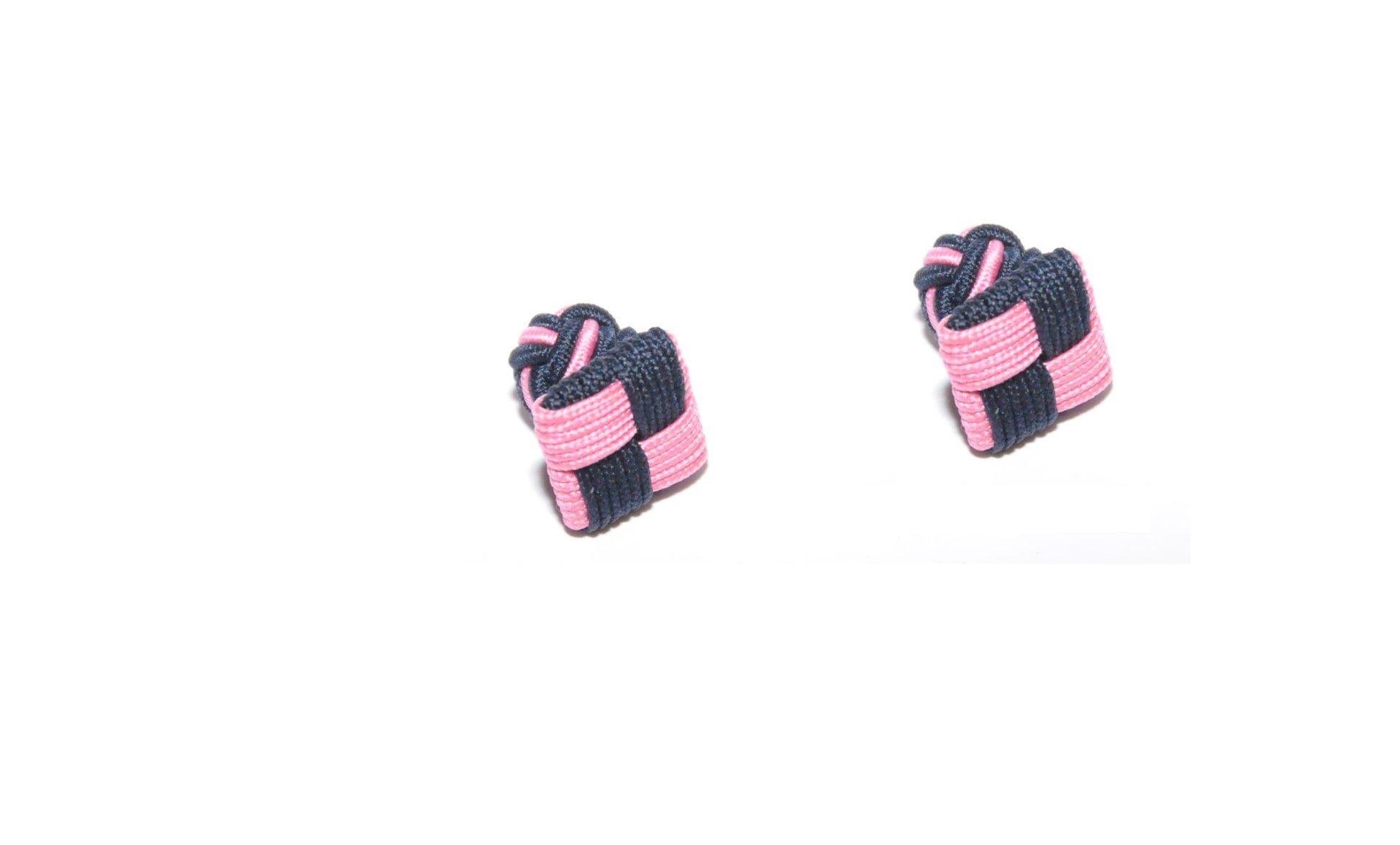 Explore our premium collection: Pink & Navy Blue Square Cufflinks featuring a woven knot design on a crisp white background.